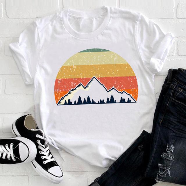 Casual Flowers Forest Graphic Women's T-Shirt Summer Blouse Loose 90S Short Sleeve O-Neck Tees Ladies White Tops Female Clothing
