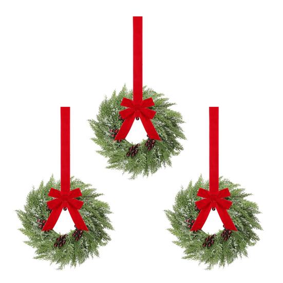 Christmas Wreath for Windows 10 Inch Small Artificial Greenery Wreath with Berries And Red Bow for Winter Fireplace Home Decor