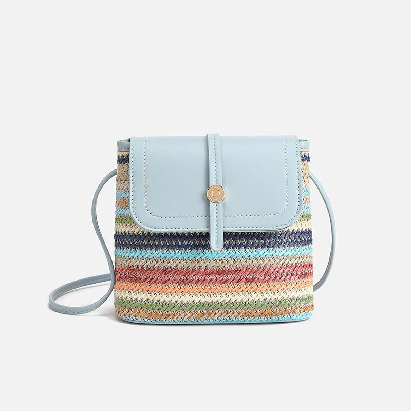 

2025 новый одноплечевой кроссбоди легкий и модный универсальный мини-мешок для мобильного телефона женский плетеный контрастный цветной кулон синий