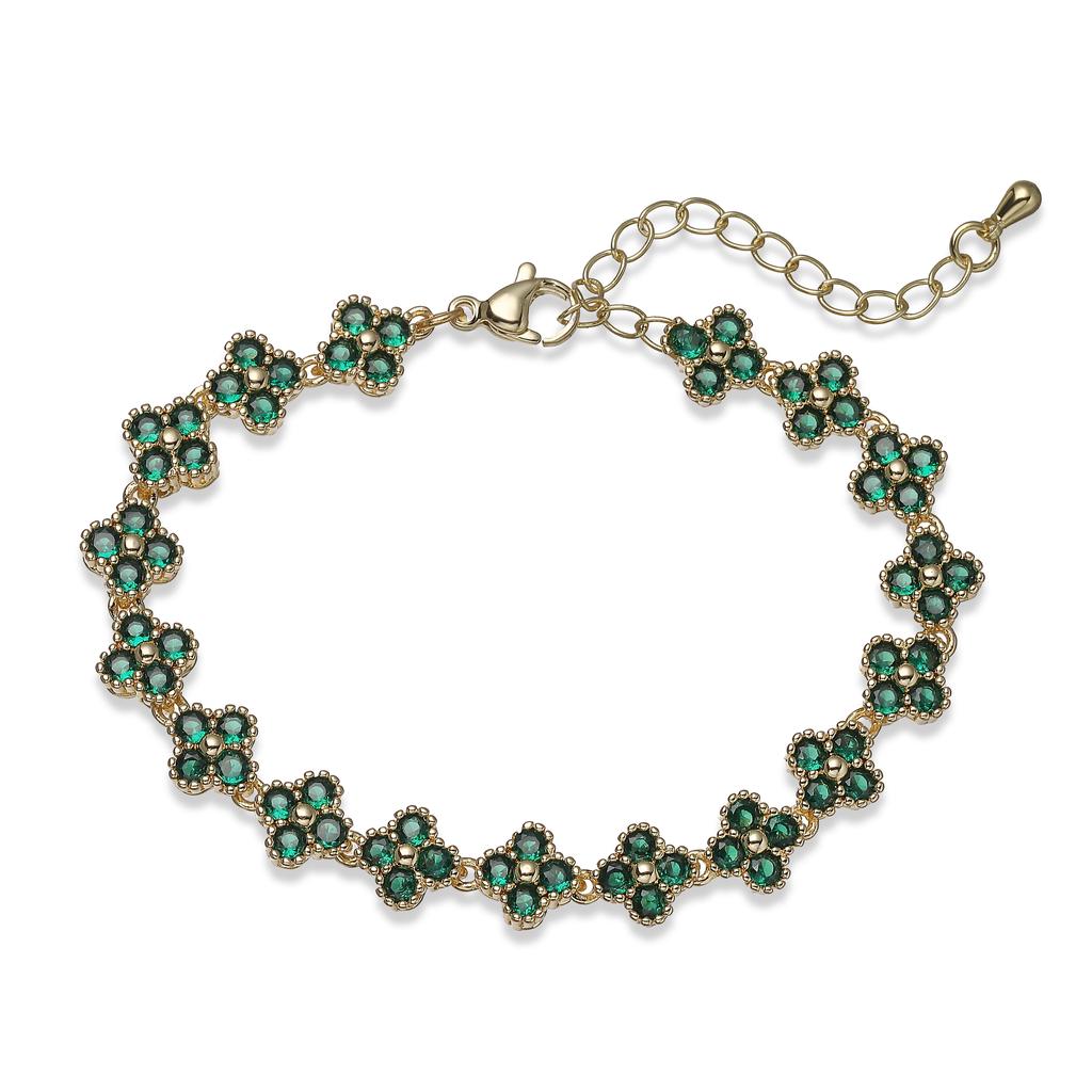 Colorful CZ Stone Copper Bracelet And Necklace Set With Lobster Clasp Adjustable Minimalist Romantic Jewelry