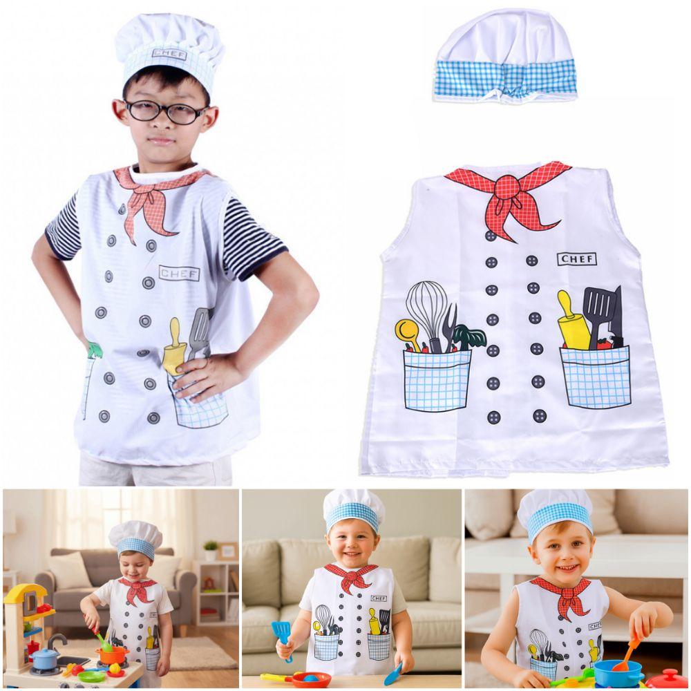 Model Desen Animat Jucărie Copii Uniformă Bucătar cu Bonetă Jucărie Bucătărie Joc de-a Casa Jocuri de Gătit