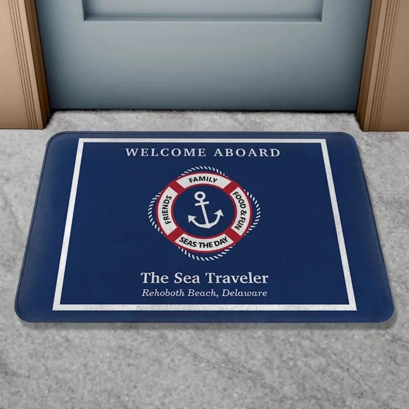 Boat Name Doormat Personalized Nautical Anchor Compass Ship Wheel Rope Non-Slip Bath Mat Yacht Decor Indoor Outdoor Welcome Ru