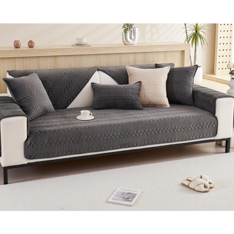 New Autumn and Winter Sofa Cushions, Super Soft, Thickened Plush Embroidered Cushion Covers, Anti-slip Cover Towels, Modern Simple Sofa Towels