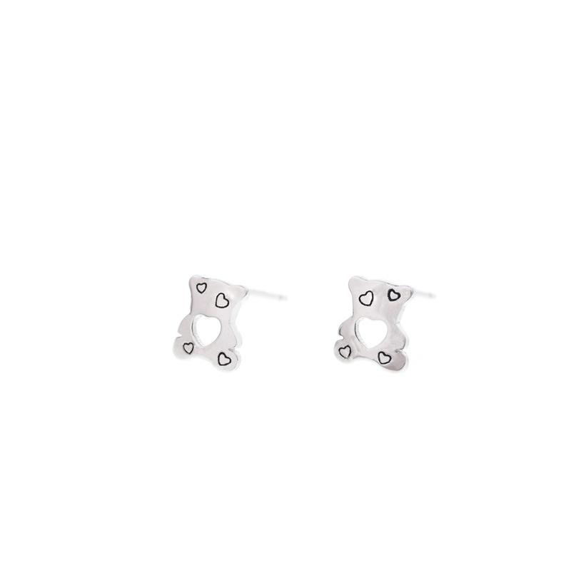 Cute Empty Love Bear Earrings for Women Korean Style Simple Versatile Small Personalized Earrings