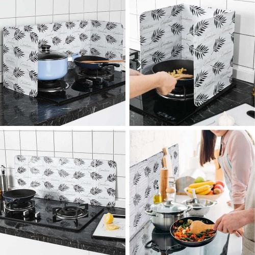 Range Guard Oil Splash Guard, 3-Sided, Easy To Clean, Foldable Aluminum Heat Shield (2-Pack, White)