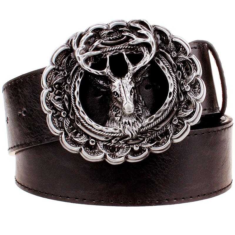 Stag Mode Ledergürtel Weißwedelhirsch Metallschnalle Rentier Gürtel Trend Elchkopf Stil Dekorative Tailleband Herren Geschenk Damen