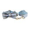 Sky Blue Plaid Dog Ring Dog Rope Bow Three-piece Set