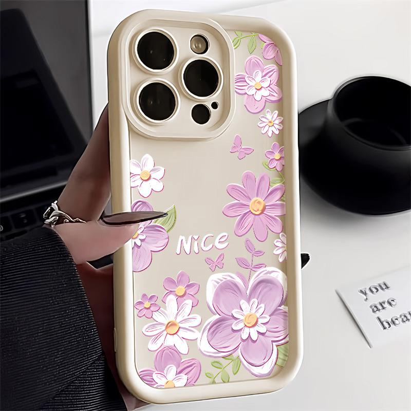 Soft Flower Painted Phone Case For iPhone 17 Pro Max 11 13 16 15 14 12 Air 17 Shockproof Funda Shell Coque Covers