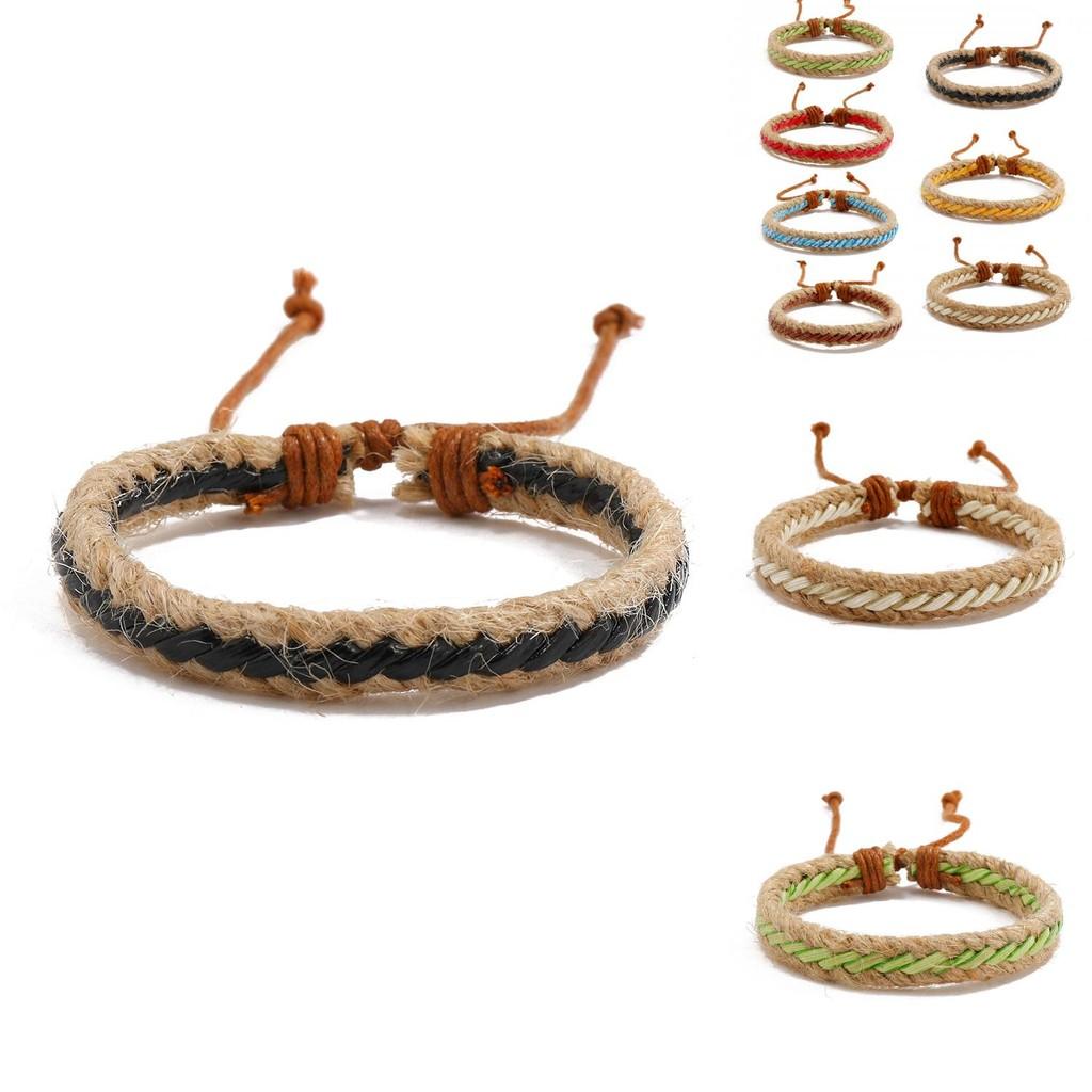 Unisex Braided Leather Bracelet Vintage Ethnic Style Various Colors 7-piece Set