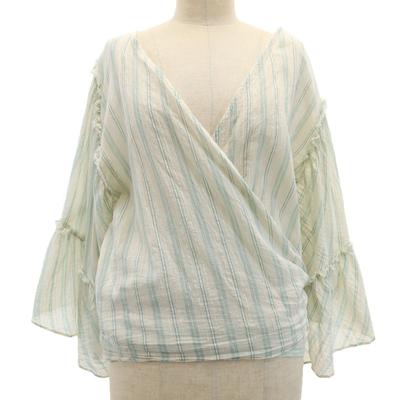 PUBLIC TOKYO Made In Japan Striped Pattern 7 Minutes Sleeve Blouse Women Used