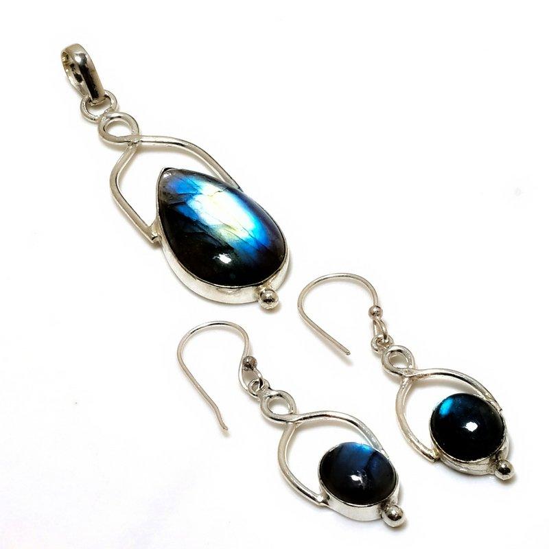 

Лабрадорит, драгоценный камень 925, посеребренный комплект серег с подвеской, размер 1,89–2,38 дюйма