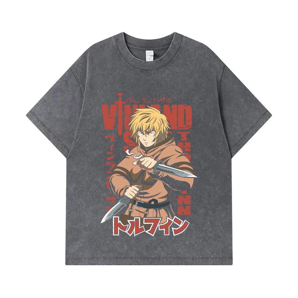 275 GSM Washed T-shirts 100% Cotton Vinland Saga V1 Thorfinn Print Unisex Heavy Cotton T Shirt