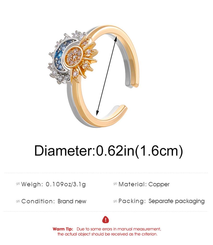 New Celestial Blue Sparkling Moon Sun Star Crystal Ring for Women Fashion Elegant Stackable Finger Band Party Jewelry Gifts