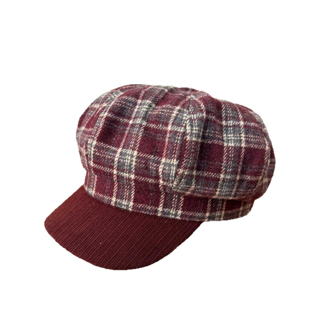 Retro literary and artistic plaid woolen splicing octagonal hat women's fashion versatile temperament newsboy hat showing face little painter hat