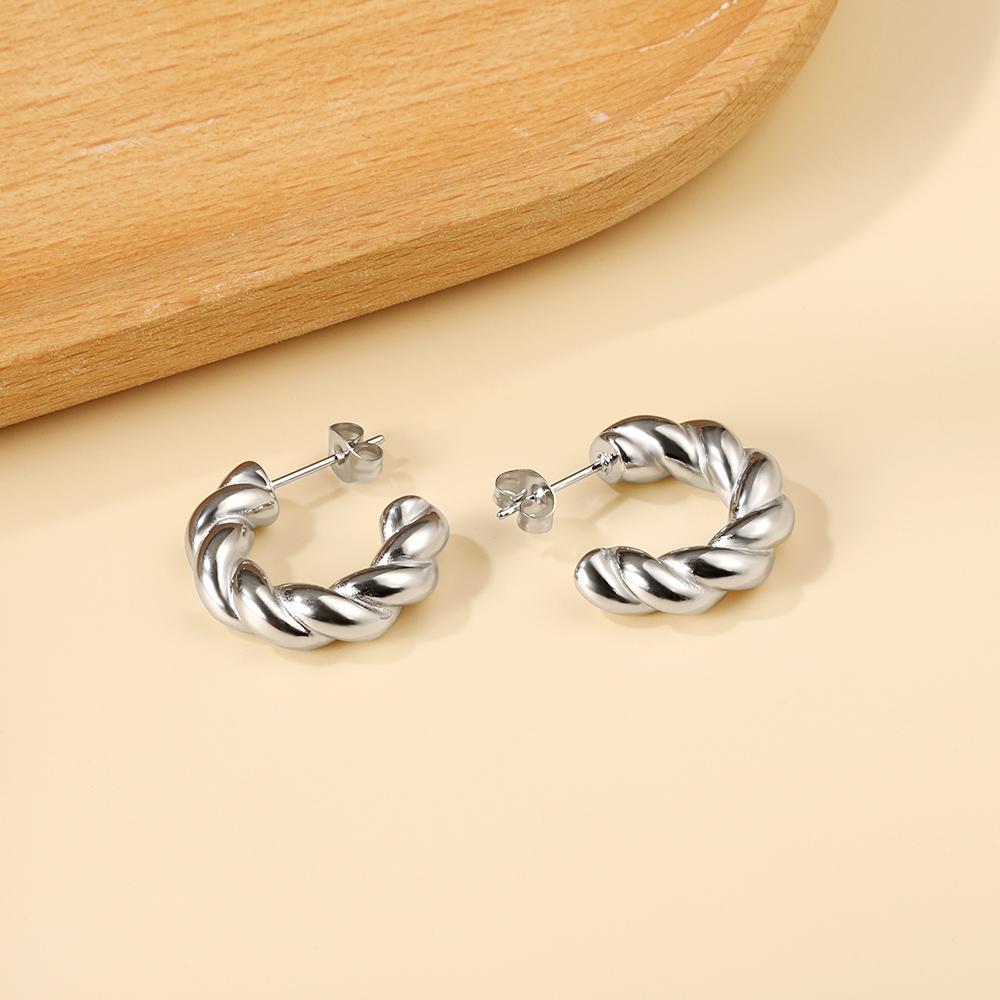 Fashion Irregular Twisted Earrings for Women, French Vintage Jewelry High-end Exaggerated Stainless Steel Gold-plated Gift