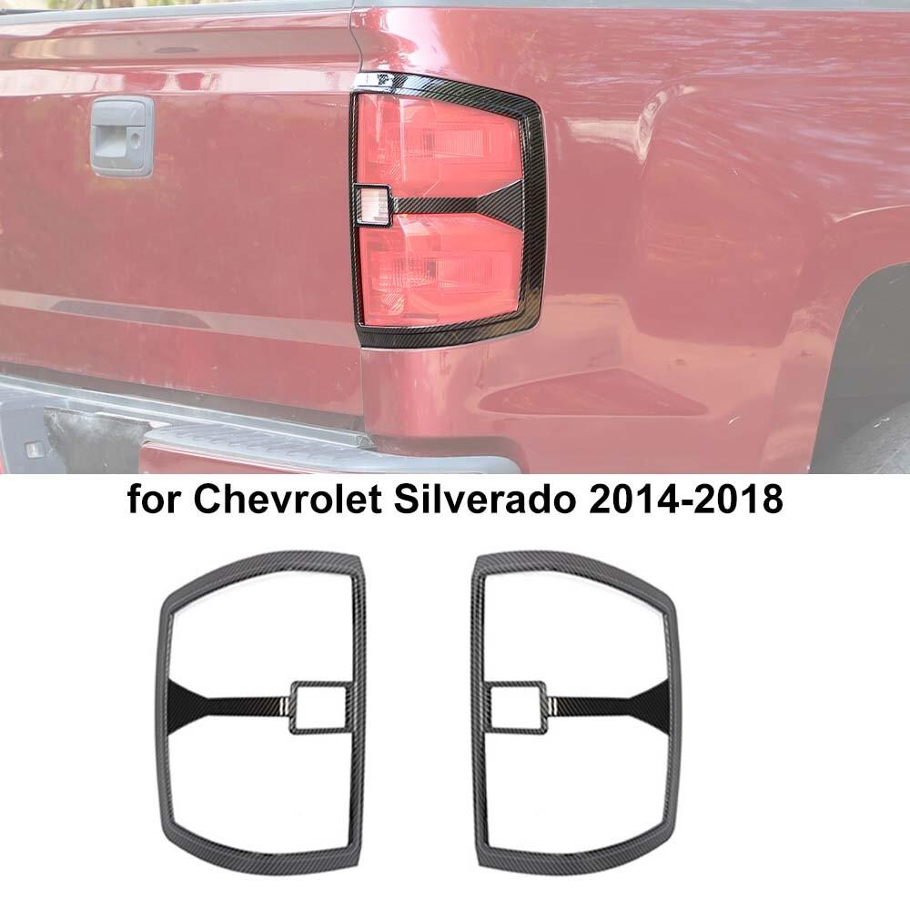 2PCS Carbon Fiber Tail Light Lamp Cover Bezel For Chevy Silverado 1500 2014-2018