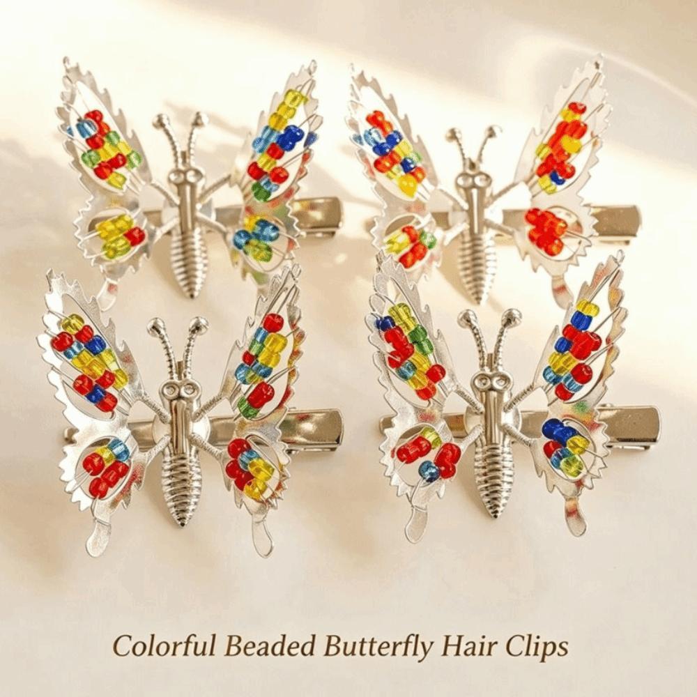 4Pcs Alloy Butterfly Hair Clip Beaded Butterfly Hairpin New Butterfly Hair Barrette  Women Styling