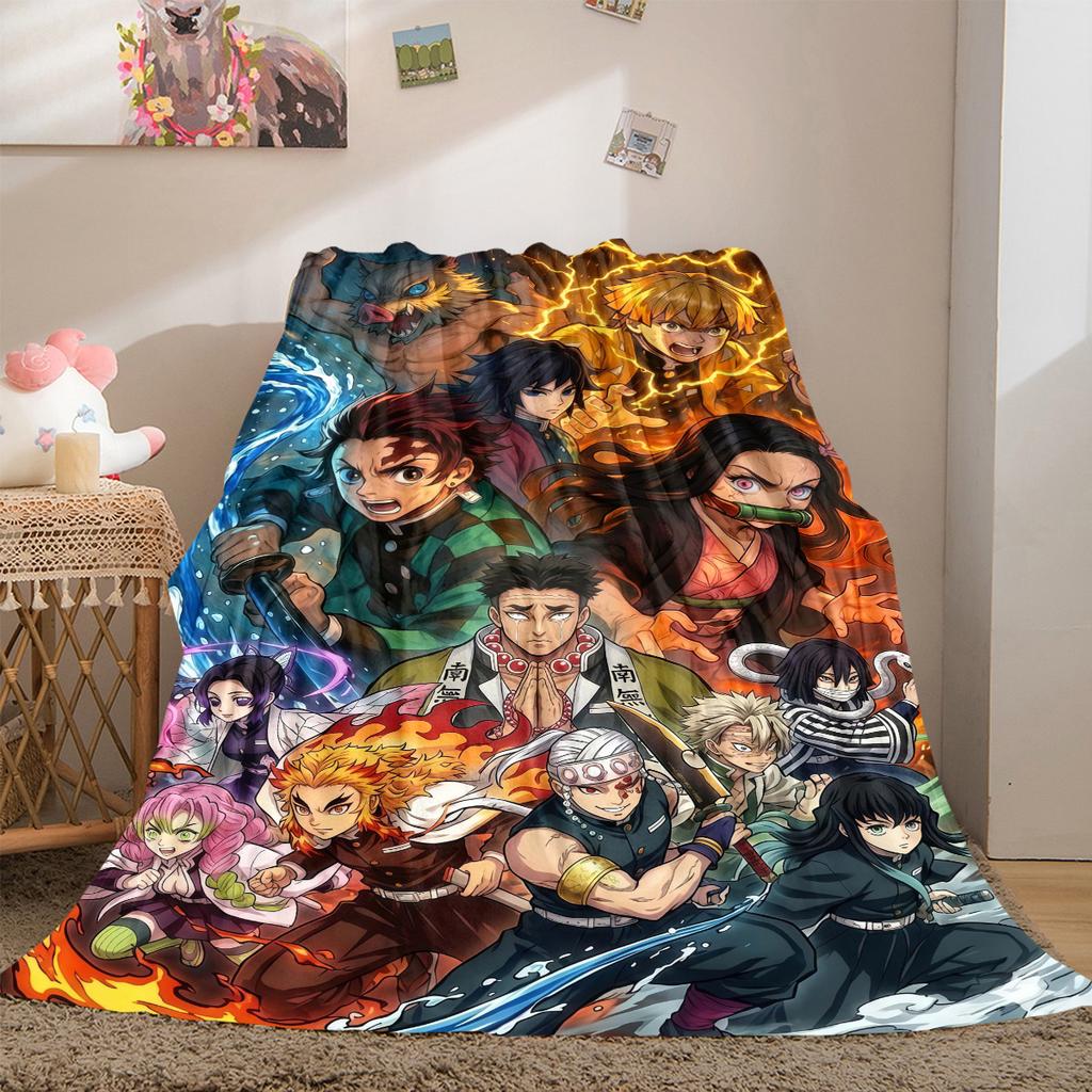 Anime Demon Slayer Print Blanket Warm Comfortable Flannel Cover For Bedrooms, Sofas, Beds, Chairs LXRa7