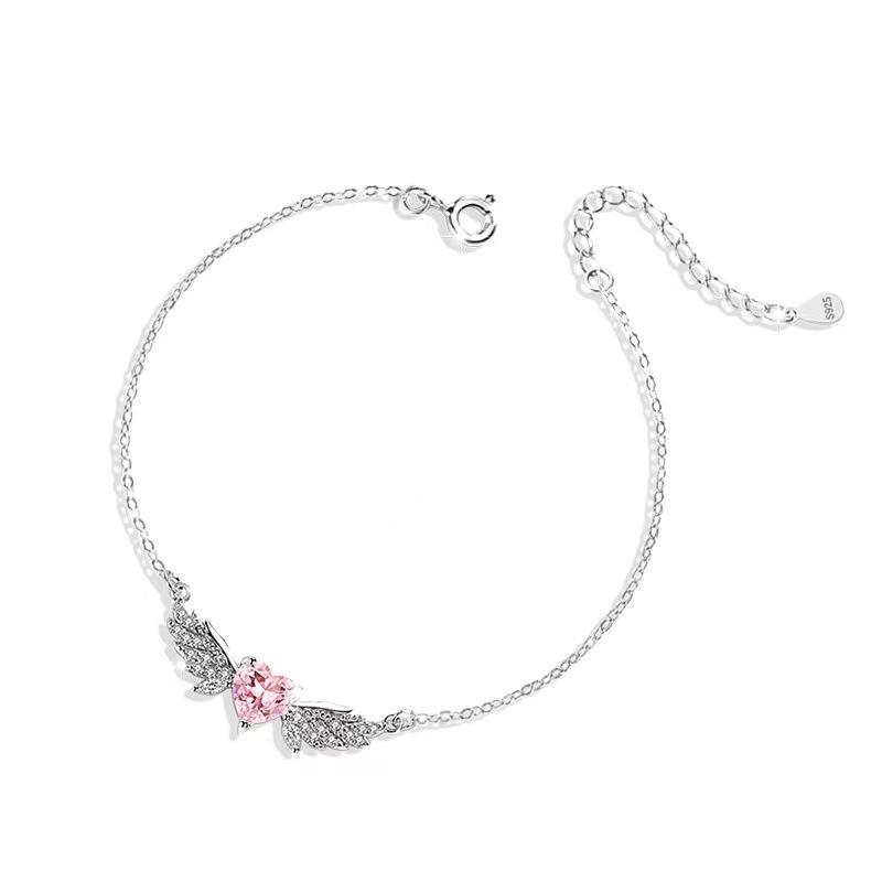 Pink Diamond Heart Angel Wings Bracelet: Elegant Luxury Gift for Women