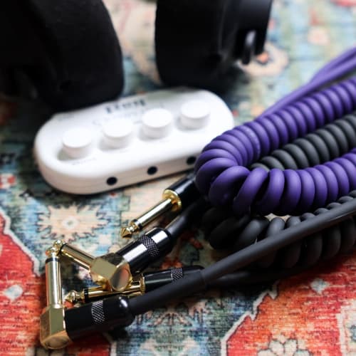 3m Guitar Coiled Cable, Bass Shielded, L-S Type, 6.35mm Stereo Plug, Instrument Cable (Purple)