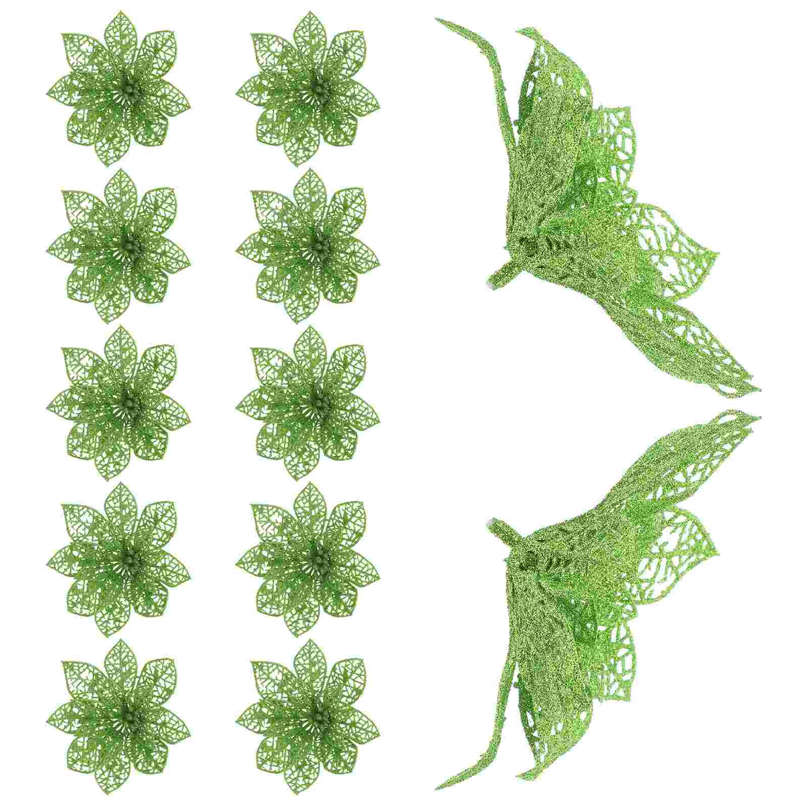 

12 шт. искусственная новогодняя елка цветок вспышка ажурный Ornamnet украшение орнамент светло-зеленый