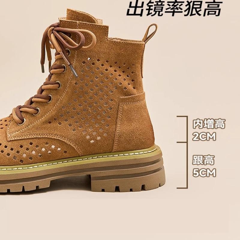 Outdoor hollow Martin boots women's new summer breathable small short boots leather brown western cowboy boots