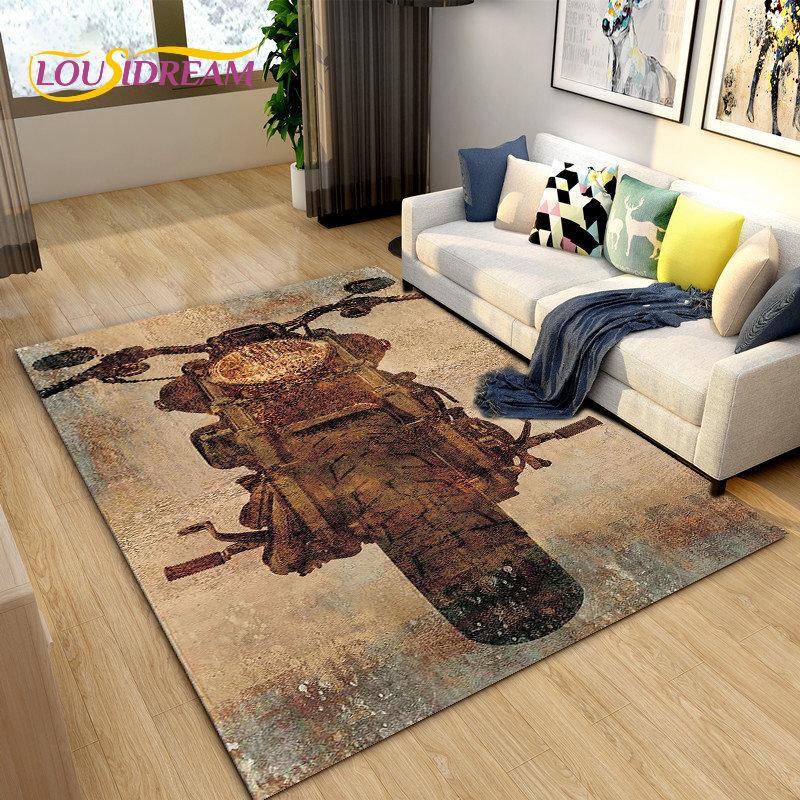Retro Vintage Motorcycle Area Rug Large,Carpet Rug for Living Room Bedroom Sofa,Kitchen Bathroom Doormat Non-slip Floor Mat Gift