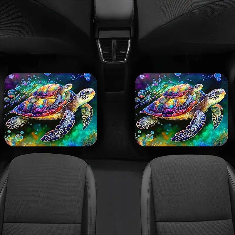 4pcs Set of Colorful Turtle-Patterned Car Floor MATS, Crystal Velvet Anti Slip Design, Universal 4pcs Set, Decorate The Interior Space