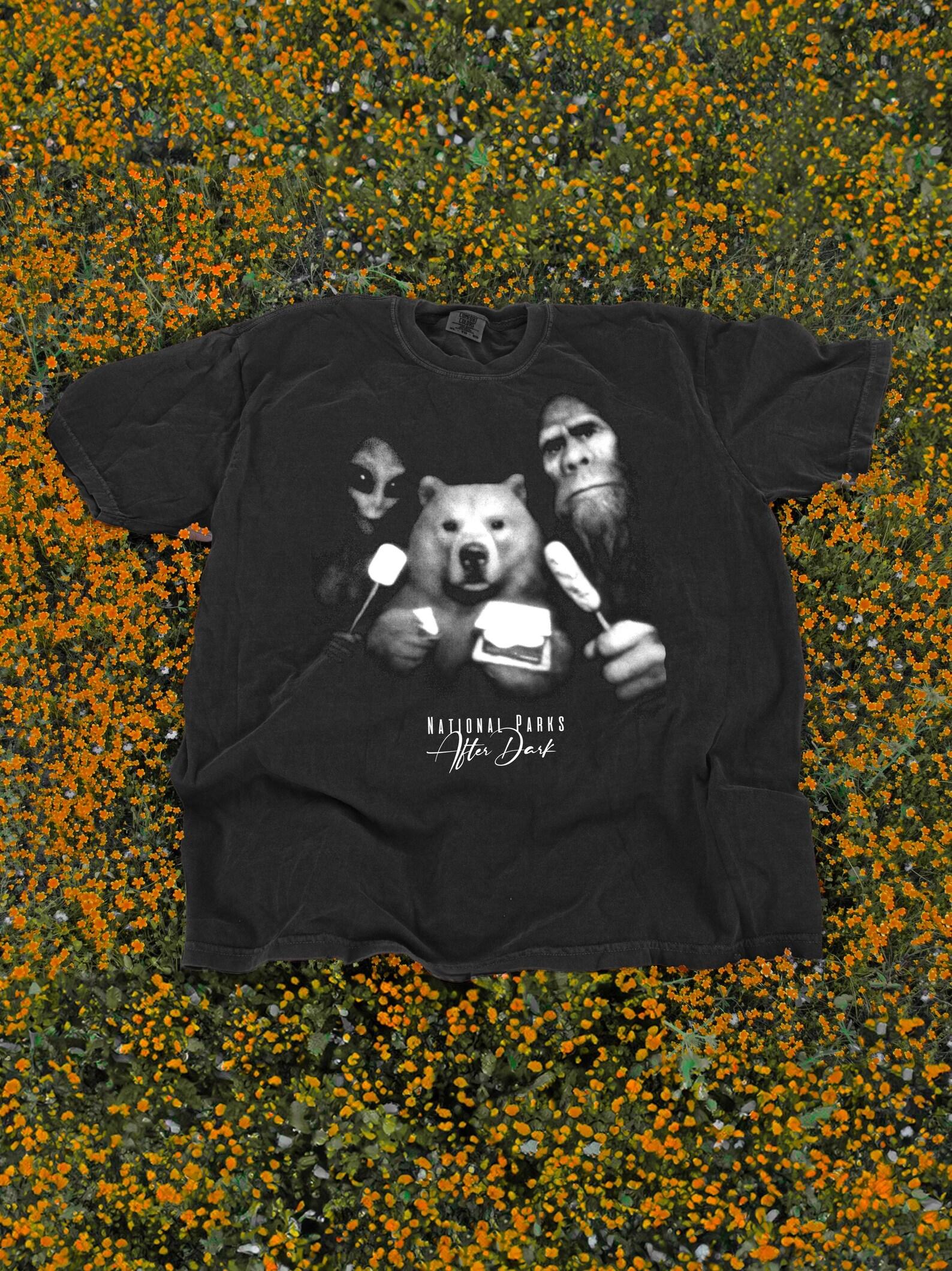 National Park After Dark T-Shirt, National Park Shirt, 100% Cotton CC1717 Unisex Funny Nature T-Shirt, BigFoot Shirt, Cryptid T-Shirt Gift L