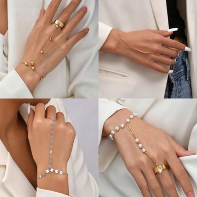 Accesorios de Mano para Niñas Pulsera con Borla Cadena Esclava para Dedos Vinculados Arneses de Mano Brazalete Anillo para el Dedo