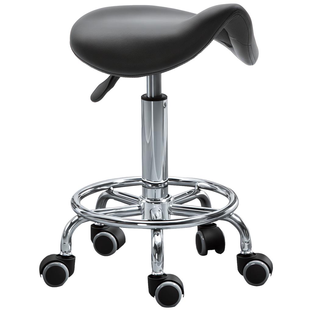 Height-Adjustable Stool with 5 Wheels and Ergonomic Foam-Padded Seat, 36.2x37.5x51-66 cm, Black