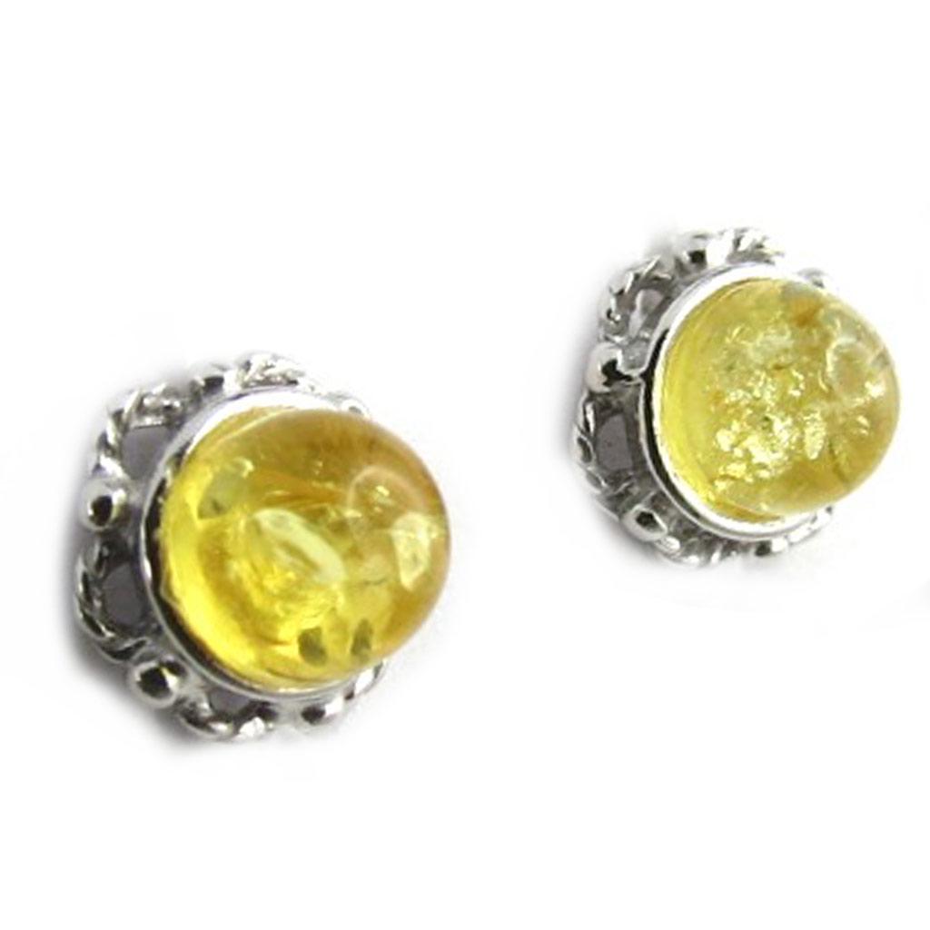 Les Trésors De Lily [N1984] - Honey Amber 'Inspiration' Silver Earrings (rhodium-plated) - 8 Mm