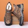 High top casual cotton leather shoes for men  cotton shoes with plush insulation and thickened outdoor cold proof snow boots