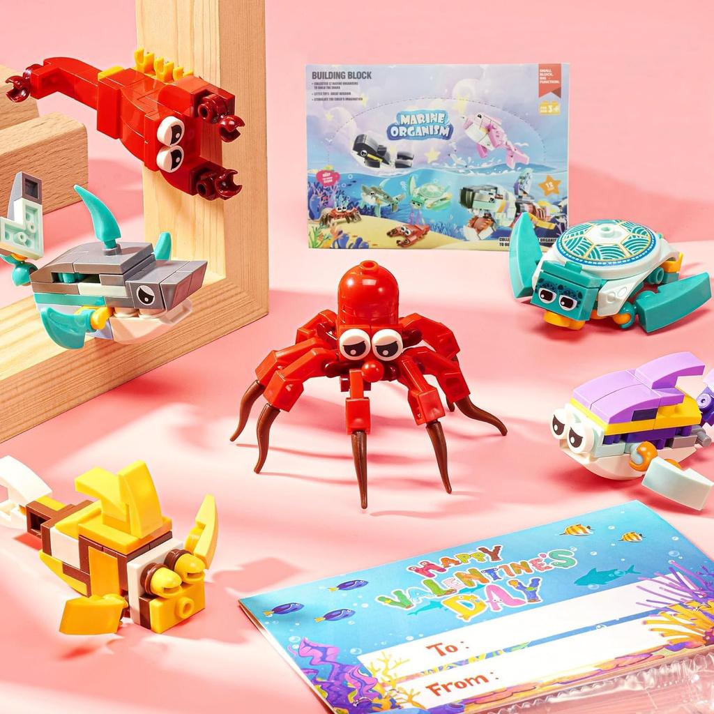 12 in 1 Pre Filled Marine Organism Building Block Set-12 Pcs Mini Building Blocks Toys, STEM Building Blocks Toys