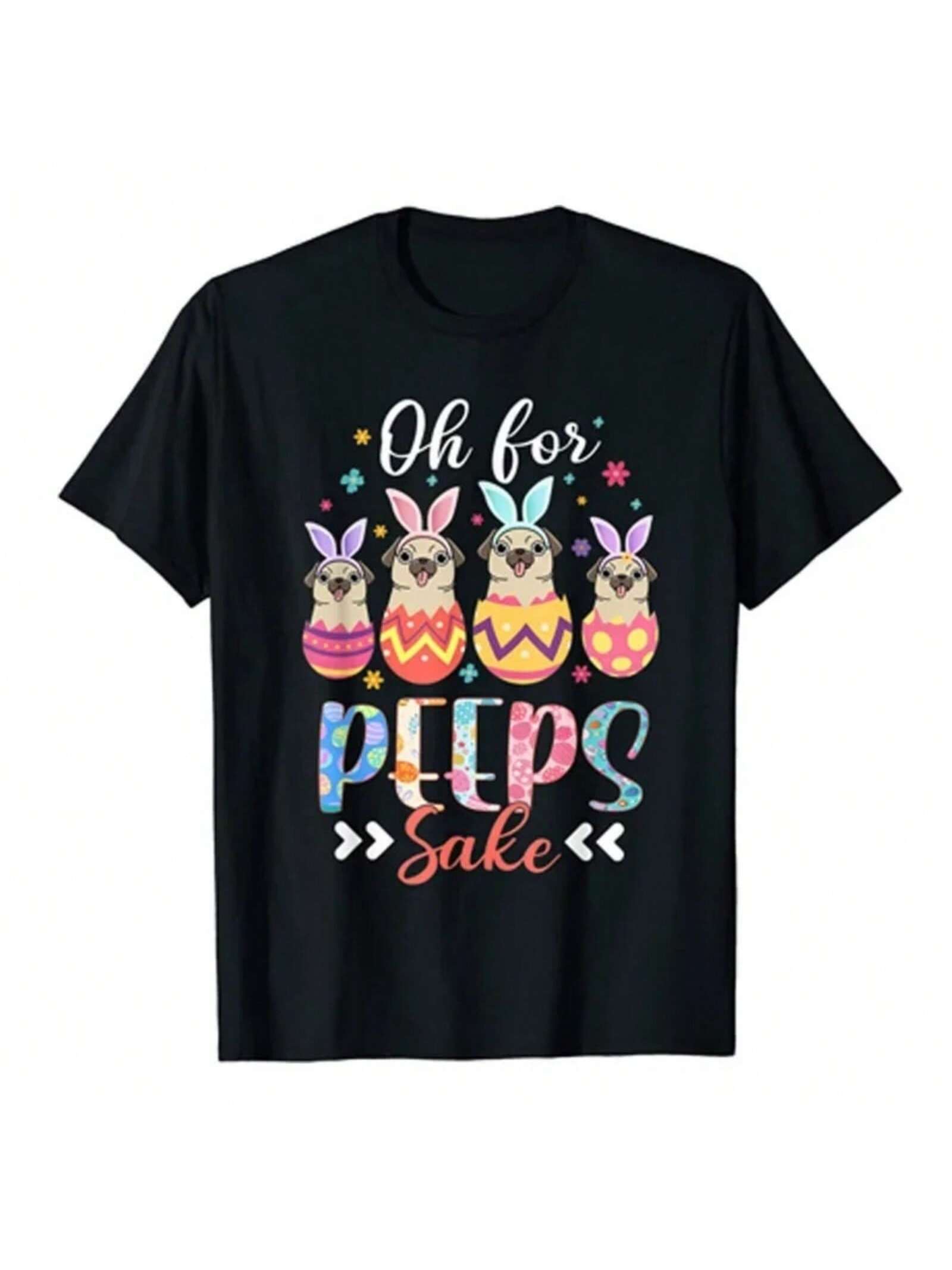 Oh For Sake Funny Easter Pug Bunny Ear Egg Basket T-Shirt Cute Dog Lover Graphic Tee Y2k Top Funny Women Matching Clothes S разноцветный