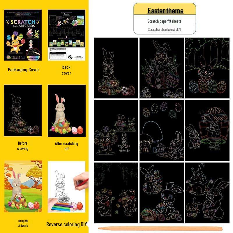 Conjunto Colorido de Arte Scratch: Livro de Rabiscos e Desenhos DIY de Desenho Animado para Crianças