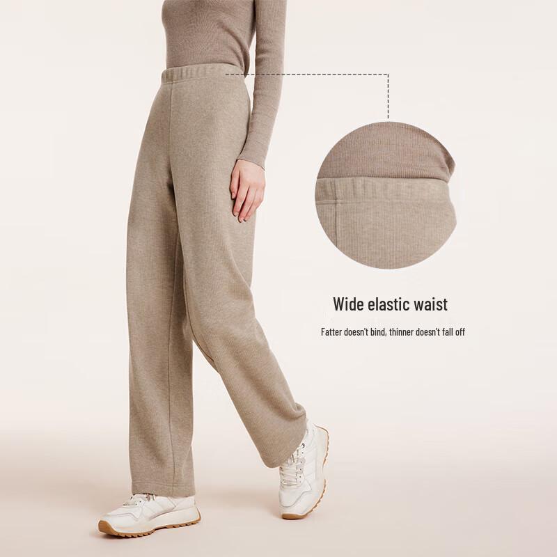 GOELIA Women's Knitted Fleece High-Waist Straight-Leg Trousers