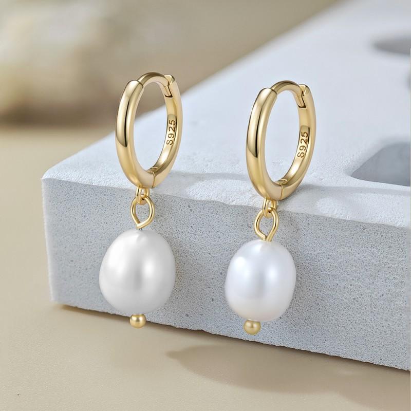 Sterling Freshwater Pearl Earrings Women Geometric Oval Design Minimalist Chic Dainty Drop 925 Sterling Silver