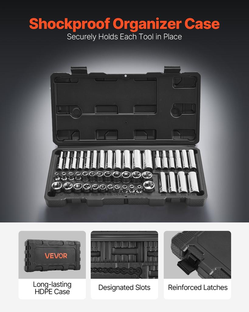 VEVOR Socket Set, 46 Pieces, 6.4 Mm Drive Socket Tool Set, SAE and Metric Size, Deep and Standard, Mechanic Tool Kit with Storage Case