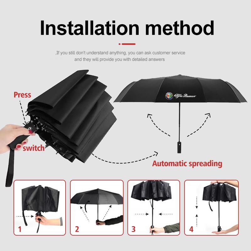 Car Logo Automatic Umbrella Large Folding Rain and Sunshine Auto Accessories For Alfa Romeo Giulietta 940 2014 2015 2016 2017
