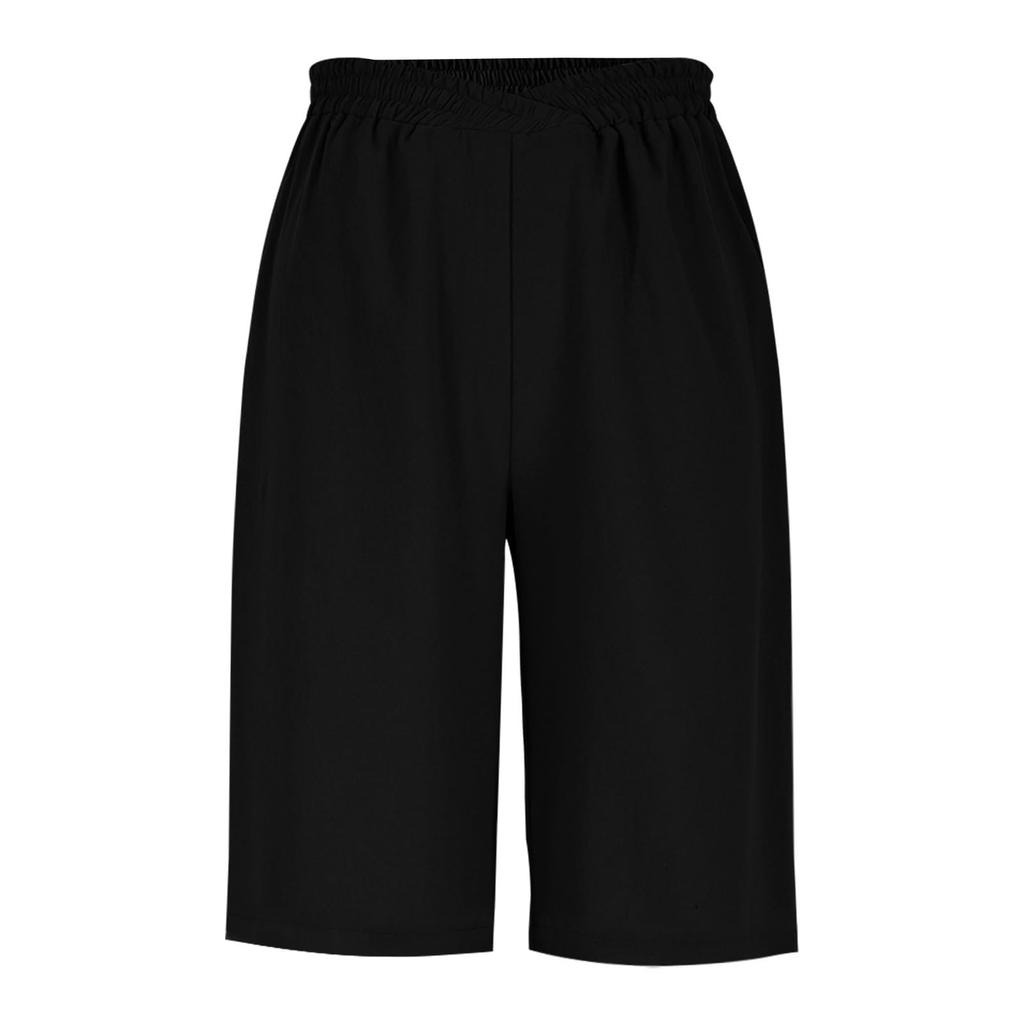 Women's Fashion  Color Pocket Five-Foot Loose Elastic Waist Cotton Linen Shorts