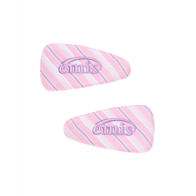 Emis Pinstripe Wide Multicolor Hair Clip with Fresh Letter Embroidery Individually Packaged