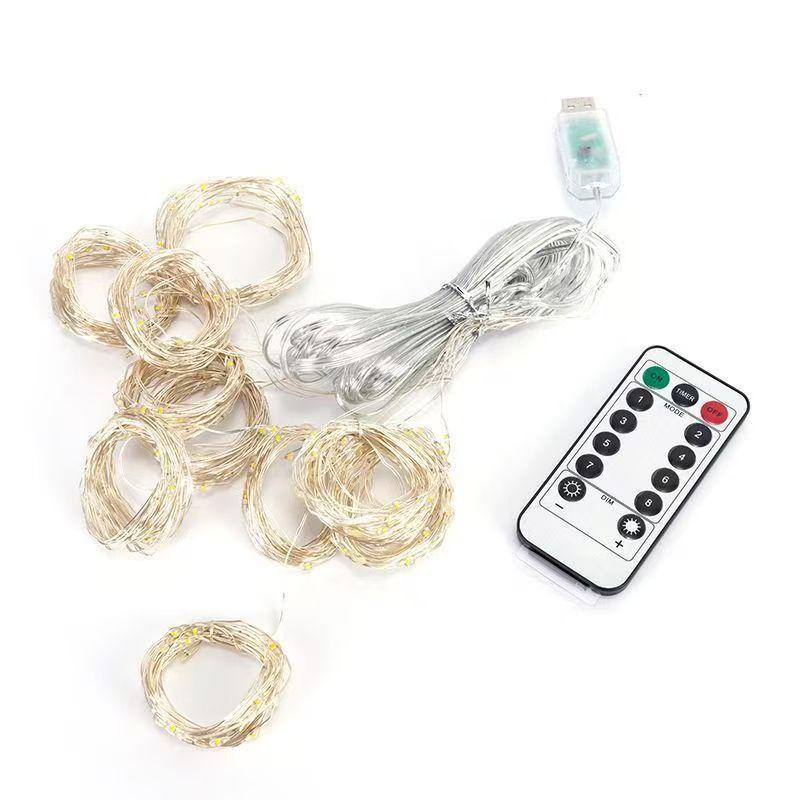 USB LED Copper Wire Curtain Lights with Remote - Decorative Holiday Atmosphere Light Strip