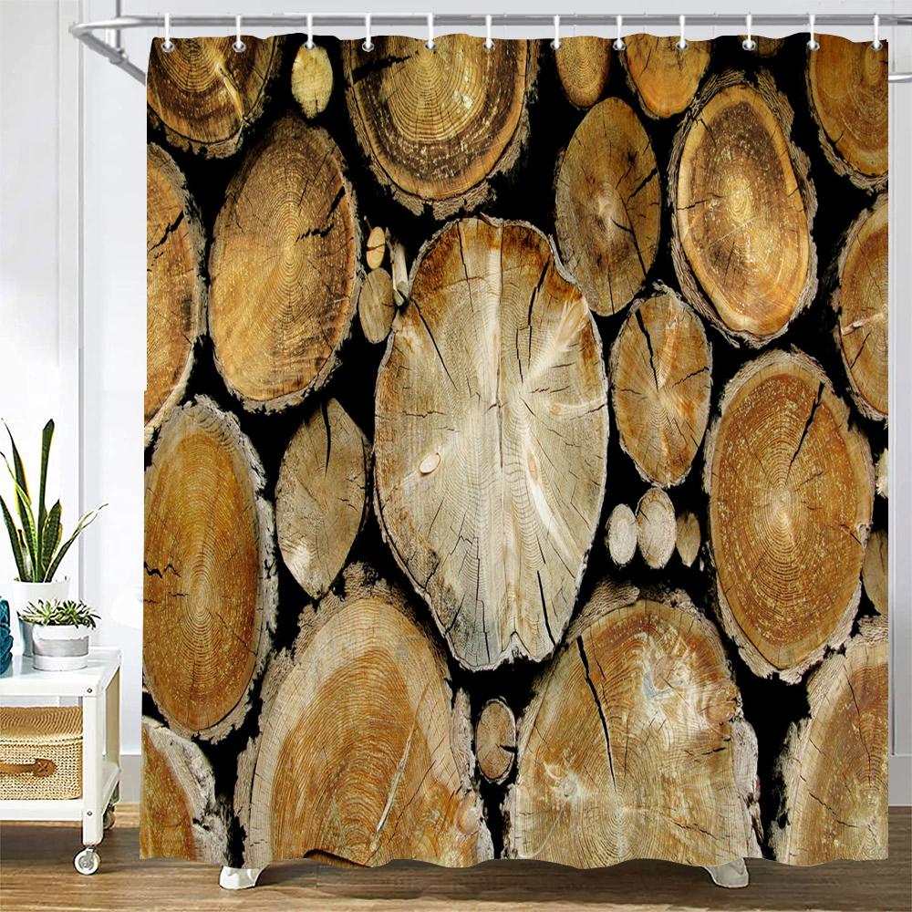 Nordic Retro Style Wood Board Grain 3D Printing Shower Curtain With Hooks Polyester Waterproof Home Decor Curtains 180x180cm