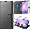 Case for Samsung Galaxy S26 Plus, Black PU Leather Anti-Scratch Protection - 2 Tempered Glasses