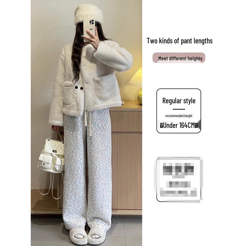 Rainbow High-Waisted Knitted Wide-Leg Pants - Women's Korean Style, Small Size, Autumn/Winter 2025 Collection