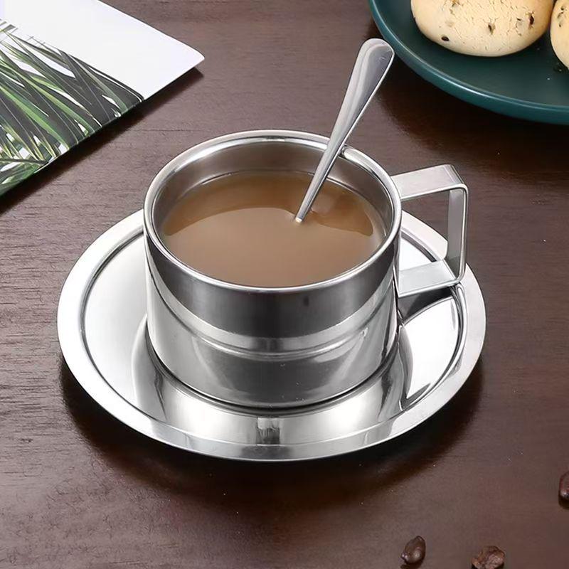 304 Stainless Steel Double-Layer Insulated Coffee Mug Set - European Style, 3-Piece.