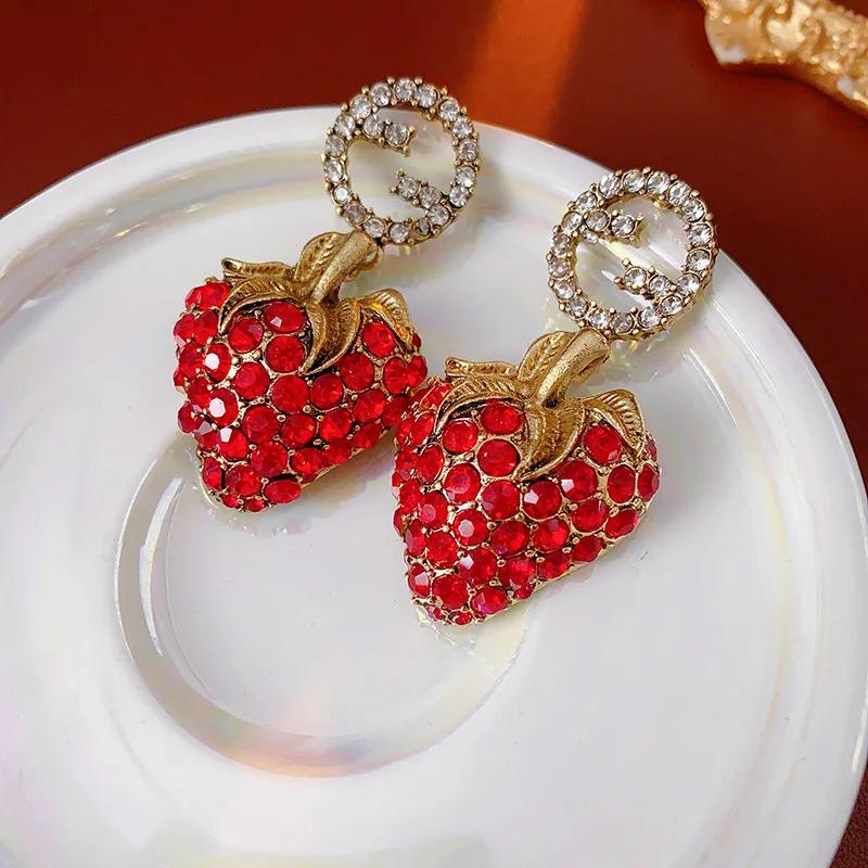 Red Strawberry Earrings for Women Retro Temperament 2025 Korean Fashion Drop Earring Light Luxury Girl Zircon Gifts