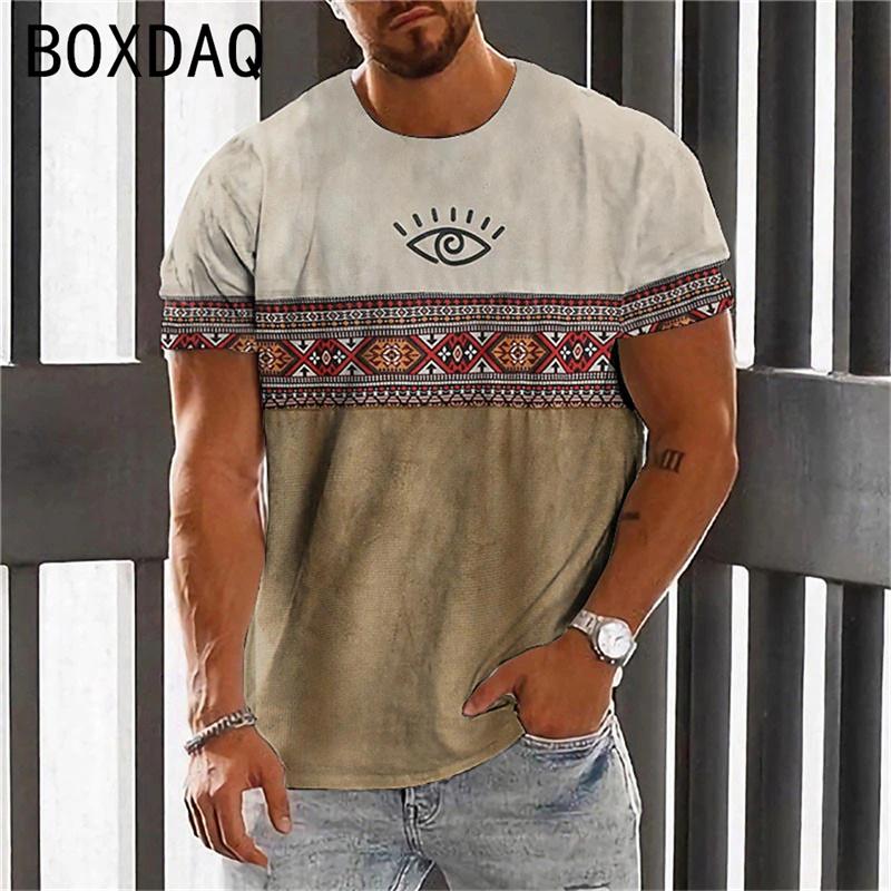 Vintage Ethnic Style Men's T Shirt Dashiki Traditional Wear Clothing Short Sleeve Casual Retro Streetwear Clothes For Men Tops