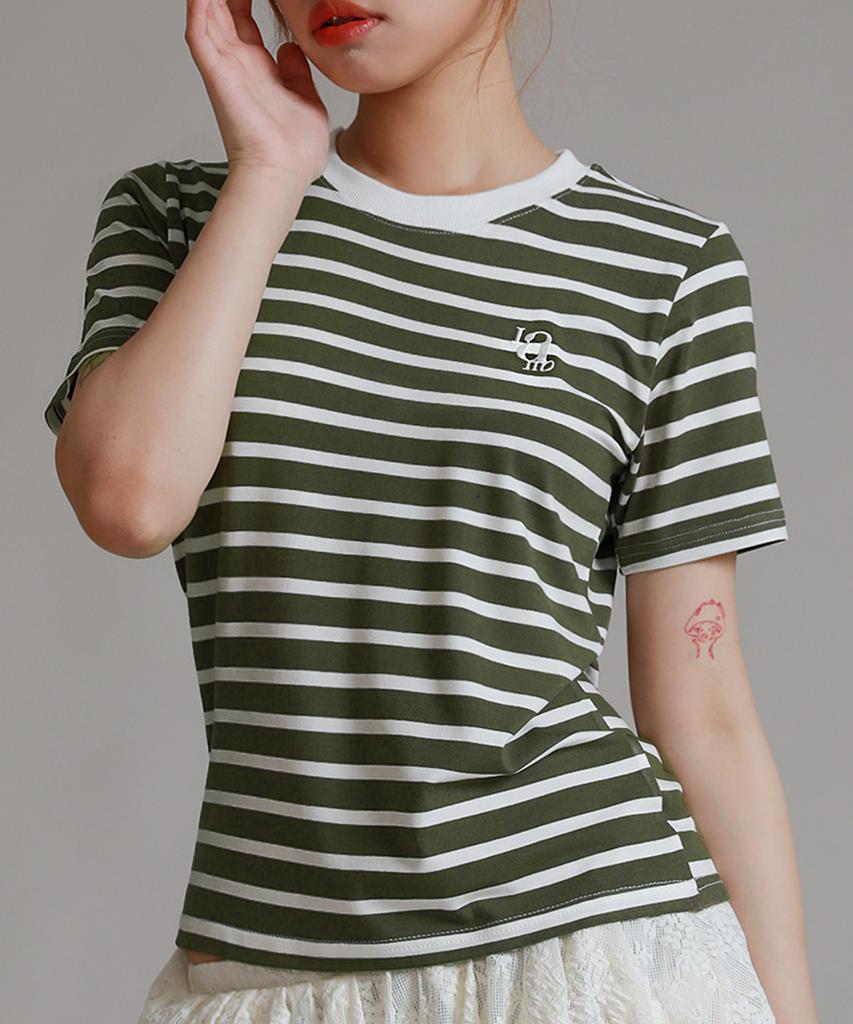 LIKE THE MOST One-Stripe Regular Short Sleeve T-Shirt_Khaki